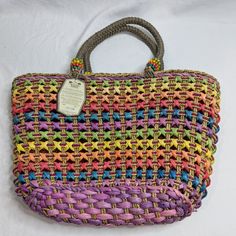 Nwt Sun N' Sand Large Multicolor Tote Bag. Pink Interior With Zipper. Casual Multicolor Bucket Straw Bag, Casual Multicolor Crochet Bag With Double Handle, Casual Multicolor Straw Tote Bag, Colorful Casual Beach Shoulder Bag, Casual Multicolor Double Handle Straw Bag, Casual Multicolor Rectangular Beach Bag, Casual Purple Beach Bag For Everyday, Casual Multicolor Bags With Handles, Casual Multicolor Woven Shoulder Bag