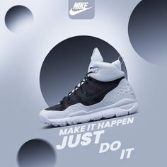 a pair of nike shoes with the words make it happen just do it