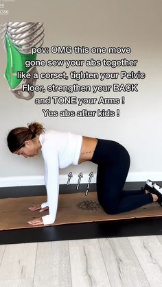 a woman is doing yoga on a mat in front of a wall with an exercise quote