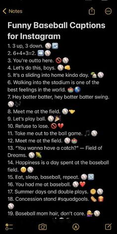 an image of some baseball caps on a cell phone with the text funny baseball captions for instagram