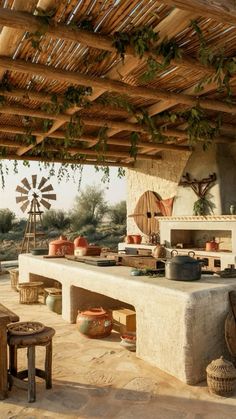 Clay Outdoor Kitchen, Communal Outdoor Kitchen, Outdoor Kitchen Greenhouse, Bali Outdoor Kitchen, Outdoor Kitchen Mediterranean, Italian Outdoor Kitchen, Stucco Outdoor Kitchen, Mediterranean Outdoor Kitchen, Poor Kitchen