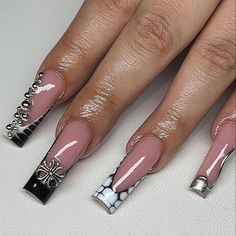 Island Nails, Pretty Acrylic Nails, Long Acrylic Nails, Cute Acrylic Nails, Black Nails, Nail Tech, Trendy Nails, Long Island