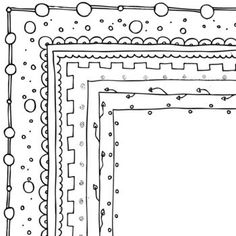 four square frames with bubbles and dots on the edges, one is black and white