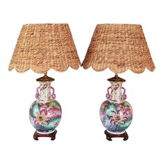 two lamps that are sitting next to each other