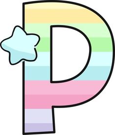 the letter p with a star on it's tip is shown in rainbow stripes