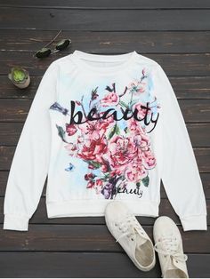 Floral Letter Print Long Sleeve Tee - FLORAL M Flower Print Top, Letter Print Tee, Floral Tee, Floral Letters, Floral Print Tops, Print Tee, Elegant Outfit, Relaxed Style, Comfortable Outfits