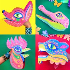 4 Alebrije animal hand puppet templates and instructions to make a home. Perfect as an easy DIY craft idea, class activity or creative play time. Easy templates + tutorial to craft these paper chihuahua, jaguar, crocodile + rooster puppets. Get crafty today! YOU WILL RECEIVE: PDF HIGH RESOLUTION (300 dpi) file contains the following templates/patterns: * Alebrije chihuahua puppet template + instructions * Alebrije jaguar puppet template + instructions * Alebrije rooster puppet template + instruc Animal Hand Puppets, Puppet Craft, Paper Puppets, Puppet Crafts, Homemade Diy, Hand Puppet, Family Crafts