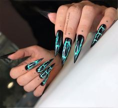 Long Stilleto Nails Design, Sharp Nails Design, Horror Nails, Hippie Nails, Grunge Nails