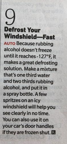 an article in the newspaper about how to defrost your windshield