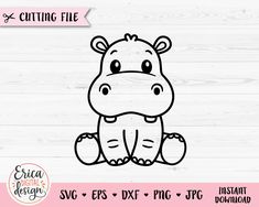 a cartoon hippo sitting on top of a wooden floor with the text cutting file