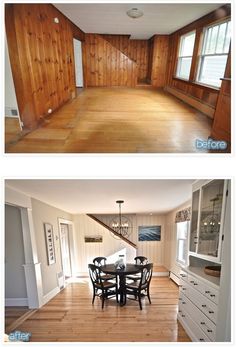 an instagram page with two pictures of a dining room and kitchen in the same photo