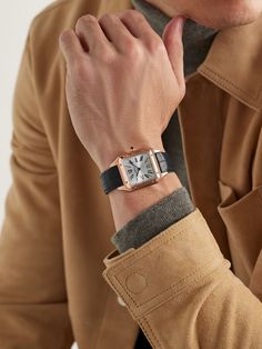 Shop CARTIER Santos-Dumont 31.4mm 18-Karat Rose Gold and Alligator Watch, Ref. No. WGSA0021, Explore the latest in-season CARTIER collection today on MR PORTER