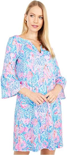 Lilly Pulitzer UPF 50+ Sophiletta Dress | Zappos.com Cotton V-neck Dress With Graphic Print, Summer Stretch Dress With 3/4 Sleeves, Stretchy Summer Dress With 3/4 Sleeves, Stretch Summer Dress With 3/4 Sleeves, Spring Graphic Print Stretch Dresses, Relaxed Fit Long Sleeve Dress With Graphic Print, Relaxed Fit Long Sleeve Graphic Print Dress, Stretch Dresses With All Over Print For Summer, Summer Cotton Dress With All Over Print