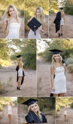 a collage of photos shows a woman in graduation attire