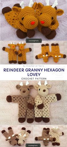 crochet pattern for reindeer granny hexagon and his two little deer friends