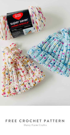 three crochet hats with the text, free crochet pattern for this project