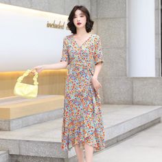 Size Chart(cm)   Size Shoulder Bust Waist Length S 37 88 74 109 M 38 92 78 110 L 39 96 82 111 XL 40 100 86 112 2XL 41 104 90 113 Size tips: 1.Due to the reason of light and the display,there may be a slight color difference between the picture and real product. 2.Manual tiling measurement, the error is allowed to be around 1cm, The actual product shall prevail.(UNIT:cm) Product Type: Dress Style: Sweet Sleeve Length: Shortsleeve Collar-line: V-neck Waist Type: Natural Pattern Type: Print Package Chic Spring Fishtail Maxi Dress, Summer Fishtail Dresses With Ruffles, Casual Chiffon Dress With Asymmetrical Hem, Fishtail Dress, Kawaii Accessories, Knitted Top, Stripe Skirt, Kawaii Clothes, Waist Length