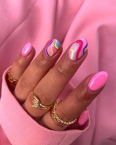 Swirl Nails, Abstract Nail, Finger Art, Rose Gold Nails, Nails 2021, Nail Tattoo, Polish Colors, Pink Lady, Summer Nails Colors