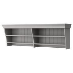 a white bookcase with two open shelves on each side and one closed shelf above it