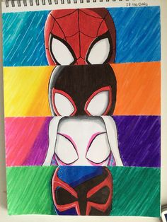 a drawing of a spider - man and woman in different colors