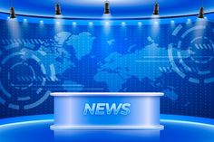 news set with blue background and spotlights