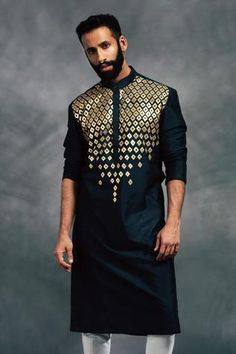 Shop for DiyaRajvvir Black Embroidered Silk Kurta Set for Men Online at Aza Fashions Boys Kurta Design, Wedding Kurta For Men, Groom Dress Men, Gents Kurta Design, Gents Kurta, Mehendi Outfits, Kurta Men, Mens Kurta Designs, Indian Men Fashion