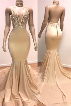 Backless Champagne Prom Dresses | Crystals Appliques Mermaid Sexy Formal Evening Gowns Stretch Backless Wedding Gown, Backless Mermaid Dress With Sweep Train, Gold Fitted Backless Dress For Prom, Backless Mermaid Dress For Prom Season, Backless Mermaid Dress For Prom, Backless Stretch Mermaid Prom Dress, Backless Stretch Mermaid Dress For Prom, Stretch Backless Mermaid Dress For Prom, Backless Mermaid Dress For Gala