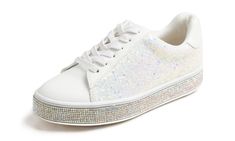 PRICES MAY VARY. Sparkly Elegant Design: Shiny elements combination, bling bling concept, makes you look more stylish, on focus anywhere Easily Pull On: Very friendly for walking or driving, makes your party events easier. Non-Slip and Smooth Flats : By durable rubber sole and non-skid markings, these sneakers make non-slip, wear-resistant and lightweight experience. Comfortable : These slip-ons were designed with comfort in mind, enough and steady cushion insock for walking experience Occasion Rhinestone Party, Bling Dress, Wedding Sneakers, Party Events, Holiday Wedding, White Glitter, Fashion Sneakers, Bling Bling, On Shoes