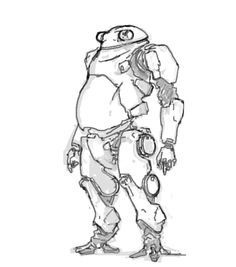 a drawing of a robot standing in front of a white background