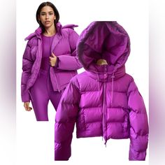 Nwt! Sure To Keep You Warm And You’ll Stand Out! So Cute! Brand: Good American All Inclusive Line Co Founded By Khloe Kardashian Sku: Gp0916 Pop Thistle Retails: $185 Size 3 = Large Color Purple Filled With Polyester Zipper Removable Quilted Hood With Adjustable Draw Cord At Good Opening Stoppers At Front I Side Rubber Coated Pull Zipper Front Pockets Fitted Puffer Jacket For Cold Weather, Hooded Purple Puffer Jacket For Winter, Purple Hooded Puffer Jacket For Winter, Purple Winter Outerwear, Purple Long Sleeve Outerwear For Cold Weather, Long Sleeve Purple Outerwear For Cold Weather, Purple Puffer Jacket For Winter, Purple Puffer Jacket For Fall, Purple Long Sleeve Puffer Jacket For Cold Weather