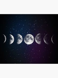 five phases of the moon on a night sky