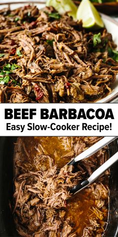 Beef barbacoa in slow cooker or instant pot Barbacoa Slow Cooker, Crockpot Barbacoa, Slow Cooker Beef Barbacoa, Tacos Crockpot, Beef Barbacoa Slow Cooker, Barbacoa Tacos, Beef Crockpot, Tuesday Recipes