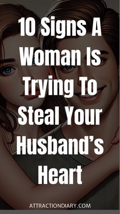 Text reading "10 Signs A Woman Is Trying To Steal Your Husband’s Heart" over an illustrated background of a man and woman.