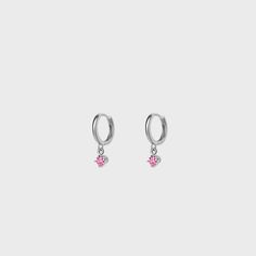 Elevate your style with our new gemstone round charm earrings. Create the perfect stack with our charm hoop collection. Pink Tarnish-resistant Round Jewelry, Pink Sterling Silver Jewelry, Tarnish Resistant, Sterling Silver Earrings With Charms Fine Jewelry, Sterling Silver Charm Earrings Fine Jewelry, Sterling Silver Huggie Earrings With Birthstone, Pink Cubic Zirconia Hoop Jewelry, Pink Cubic Zirconia Hoop Earrings, Dainty Pink Huggie Earrings, Pink Dainty Huggie Earrings