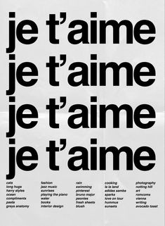 a black and white poster with the words je t'aime