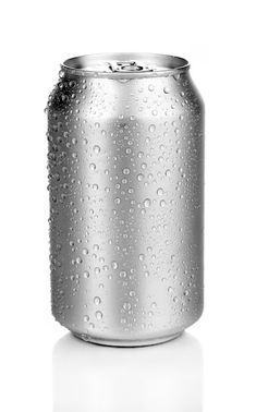 an aluminum can with water droplets on it