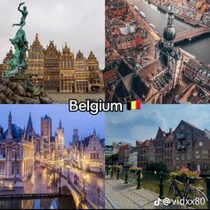 there are pictures of different buildings in belgium