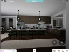 a virtual view of a kitchen and dining room in an app for the homeowner