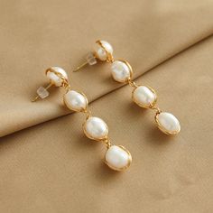 Bridesmaid Pearl Earrings, Long Pearl Earrings, Baroque Pearl Earrings, Earrings Bridesmaid, Long Drop Earrings, Earrings Dainty, Jewelry Unique, Threader Earrings