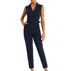 Dress up for a date night or perfect for casual daily, office wear for an effortlessly chic look. The belt can show your waistline and make you have high waist enhancement. Wide leg long pant jumpsuit, flowy and charming to pair with high heels, boots, or sandals. V Neck, sleeveless, high rise design with detachable adjustable belt, makes your figure more flattering. Fitted Sleeveless Jumpsuit With Belt Loops, Chic Sleeveless Jumpsuits For Office, Chic Sleeveless Office Jumpsuits And Rompers, Chic Sleeveless Jumpsuits And Rompers For Office, Sleeveless Belted Jumpsuit For Formal Occasions, Sleeveless Belted Jumpsuit For Date Night, Sleeveless Belted Formal Jumpsuit, Sleeveless Belted Formal Jumpsuits And Rompers, Elegant Fitted Jumpsuits And Rompers For Business Casual