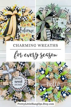 four different types of wreaths with the words charming wreaths for every season