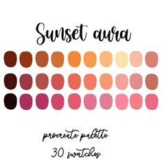 the swat list for sunset aura, which includes shades of orange and pink with text that reads