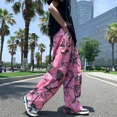 MERSHIER Pink Cargo Pants | H0NEYBEAR – h0neybear Pink Cargo Pants, Baggy Streetwear, Pink Trousers, Pink Camouflage, Streetwear Summer, Stylish Pants, Y2k Clothes, Camouflage Print, Pink Outfit