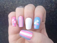 Transgender Nails, Trans Nails, Stripes Nails, Pride Flag Design, Coffin Nail Art, Flag Nails, Trans Pride Flag