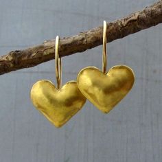 Handmade and crafted with care , 22k solid gold "puffy" hearts earrings  The back of the earrings is made of 9k yellow gold. Handmade 14k yellow gold locking French wires. Earrings Width - 0.53''( 13.5 mm). Length without the ear wire - 0.47" (12 mm). Length from top of the ear wire to bottom of the earring - 0.87" (22 mm). The earrings will be packed in a gift box ready to give as a gift. The earrings will be shipped with DHL that usually takes 2-6 days to arrive. Please contact me with any que Gold Heart Earrings, Hearts Earrings, Gold Heart Earring, Puffy Heart, French Wire, Handmade Gold, Gold Heart, Jewelry Lover, Heart Of Gold