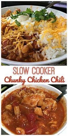 slow cooker chunk chicken chili is an easy and delicious meal