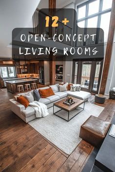 a living room with couches, tables and chairs in the center is an open concept for living rooms