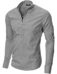 MODERNO Mens Mao Collar Casual Shirt (MOD1431LS) Gray. Fashion Menswear