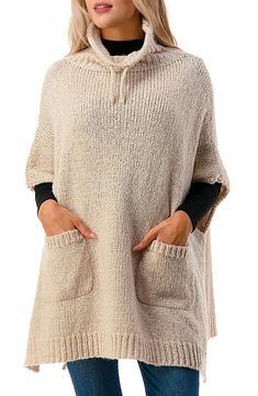 When the temp drops. you'll love to layer in this cozy poncho that's topped with a funnel neck for enhanced comfort. 55"W x 55"L
 Funnel neck Short sleeves Front patch pockets 100% polyester Spot clean Imported Kids Uggs, Original Penguin, Fall Accessories, How To Make Shoes, Cold Weather Accessories, Swimwear Cover Ups, Funnel Neck, Short Rompers