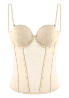 The quintessential lingerie classic you need. Our Lace Corset features a sweetheart neckline, back hook closure, full lace, boning and adjustable straps. Underwire Lace corset with spiral metal boning and foam padded cup Metal busk at center front with side panel gives an hourglass shape Center hook to adjust to your fit Adjustable straps Imported polyester Hand wash cold, do not wring, do not tumble dry, line dry, suggest removing care label Elegant Corset, Corset Bustier, Hourglass Shape, Lace Corset, Care Label, Lingerie Collection, White Beige, Beige Color, Panel Siding